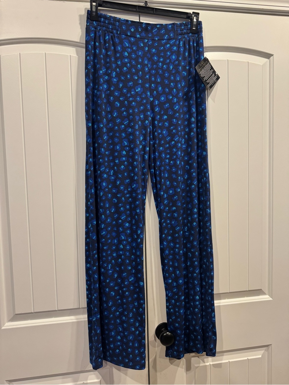 IMAN Blue Leopard-Print Wide Leg Pants M/Tall